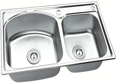 China Brushed Stainless Steel Sink Bowl / Double Undermount Sink  750 X 400 MM X 150 MM Deep for sale