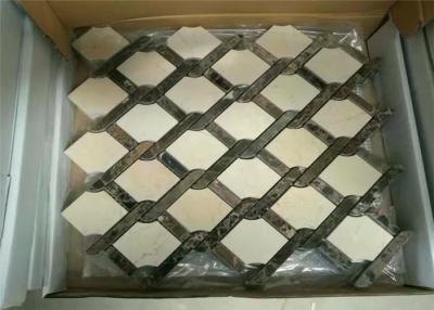 China Basketweave Natural Stone Mosaic Wall Tile For Living Room Crema Marfil Color for sale