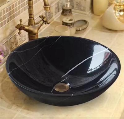 China Nero Marquina Black Stone Sink Bowl 430 x 430 x 150 MM round bowl with polished finish for sale