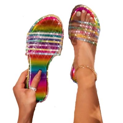 China Fashion Trend Shape Crystal Womens Clear Bling Slides Female Slippers 2021 Glitter Sandals for sale