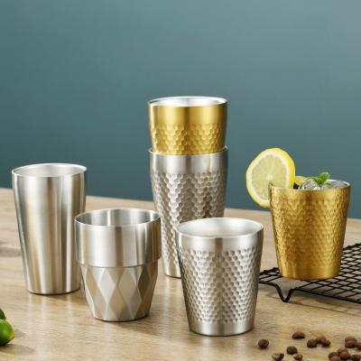 China New Classic/Postmodern Double-Wall Stainless Steel Mug Hammer Diamond Texture Coffee Mug Beer Water Cup Mugs Prevent Scalding for sale