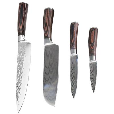 China Sustainable Kitchen Knife Set 4 Piece Professional Damascus Chef Knife German High Carbon Steel Knives for sale