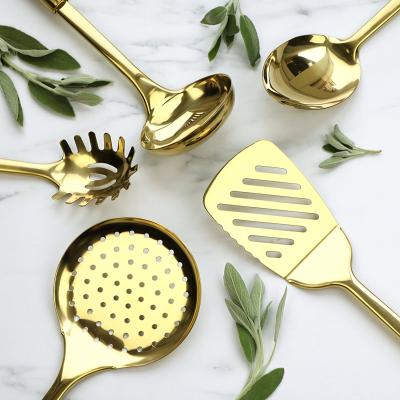 China Sustainable Stainless Steel Gold Cookware Set Spatula / Slotted Spoon for sale