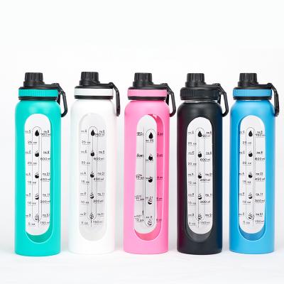 China Sustainable Sport transparent customized glass water bottles with silicone sleeve for sale