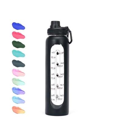 China Sustainable Outdoor eco friendly bpa free drinkware hiking sport glass water bottles with silicone bottle brushes for sale