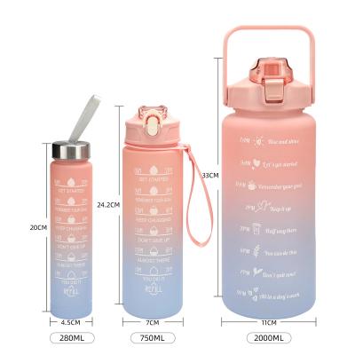 China Sustainable Hot 3 In 1 Set Bottle Motivational Water Bottles Sports Plastic Water Bottles Wholesale With Straw for students, adults for sale