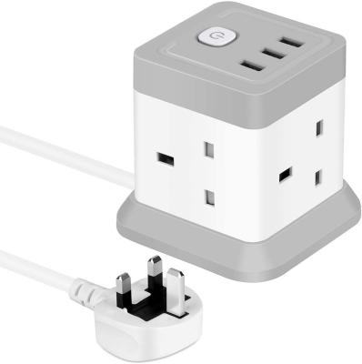 China Other Cube Extension Lead with USB, 4 Way Power Strip with 3 USB Ports UK Power Plug (5V/2.4A) with Switch 1.5M Extension Cords for sale