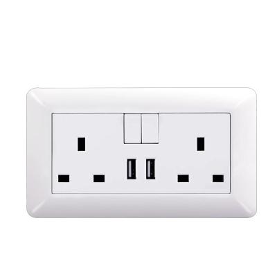 China Other White Dual 13A Twin Socket Outlets Wall Mounted Universal USB 2.1A UK Standard Power Socket With Switch for sale