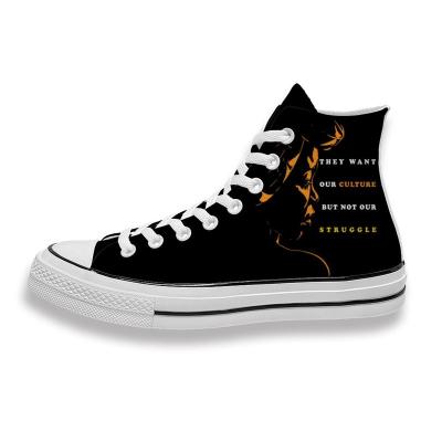 China Latest factory custom high quality vulcanized unique black high top men's flat sports casual canvas shoes cushioning for sale