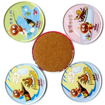 China Custom Logo High Quality Round Tinplate Coaster Sustainable With Cork Backed for sale