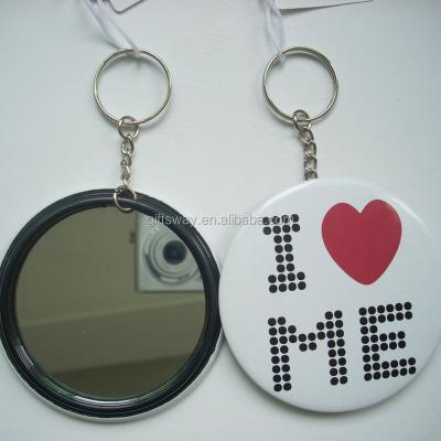 China New Design Factory Price Tinplate Custom Logo Compact Mirror Key Chain for sale