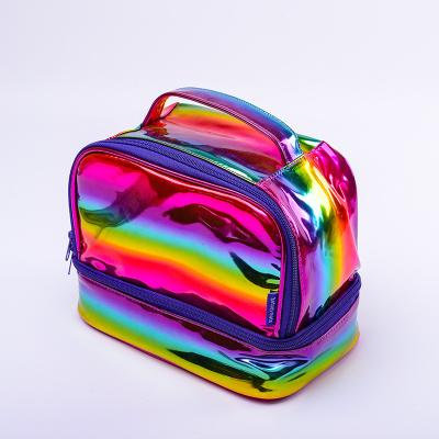 China Fashion Rainbow PU Large Capacity Portable Makeup and Toiletry Bag for sale