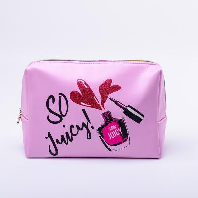 China Fashion Travel Toiletry Bag Makeup Pouch Women Print Simple Style High Quality Fashion PU Leather Cosmetic Bag for sale