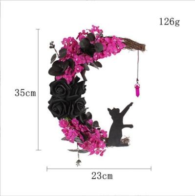 China Festival Home Decoration Moonlight Cat Door Hanging Flower Wreath Halloween Simulation Plant Vine Circle Home Decoration for sale