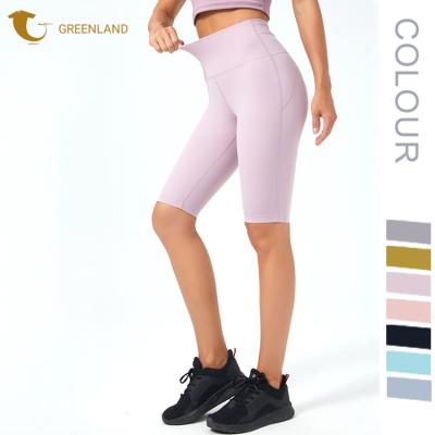 China Hot Sale Breathable Women Shorts High Waist Design Gym Leggings Pockets Butt Yoga Lift Up Pants for sale