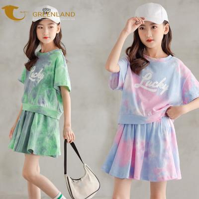 China Factory Breathable Custom 2 Pieces Of Tie Dye T-shirt Children Clothing Wholesale Cute Girls Loungewear And Short Dress for sale