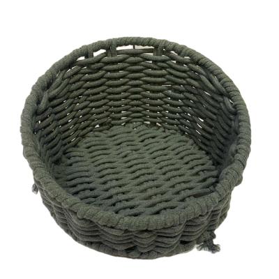 China Sustainable Low Price Pet Iron Frame Cotton Rope Woven Basket Bed For Cat Housing Basket for sale