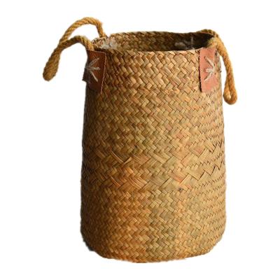 China Latest design vegetable plankton sustainable belly basket handweaving best seller flower basket handicraft eco-friendly basket for sale