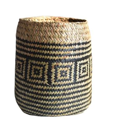 China Creative Sustainable Handmade Straw Woven Basket Pomegranate Straw Woven Storage Bamboo Basket Vase for sale