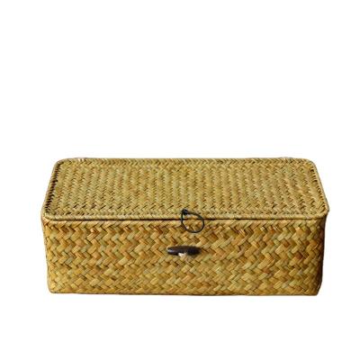 China Viable Success Sea Grass Storage Bin Basket Woven Straw Eco Friendly Storage Box With Lid Customized for sale