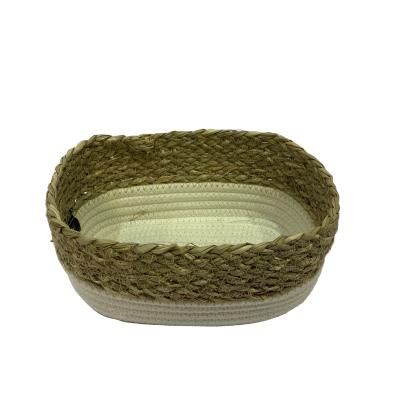 China Sundries / Clothing Fashion Round Woven Cotton Rope Large Storage Basket With Handle For Laundry for sale