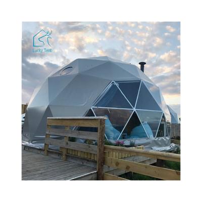 China Camouflage/field play tent hotel 6m geodesic dome tent luxury glamping prefab house with bathroom/transparent insulation window for sale