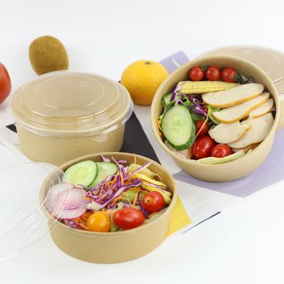 China Disposable kraft paper bowl disposable tfood box take away salad bowl 500ml for paper for sale