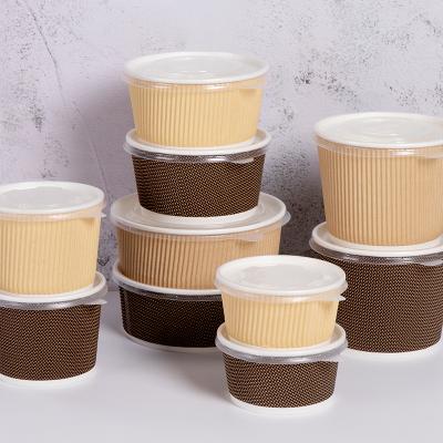 China 1100Ml Disposable Kraft Salad 26Oz Ramen Bio Thick Ripple Paper 100% Biodegradable Salad Bowl for sale