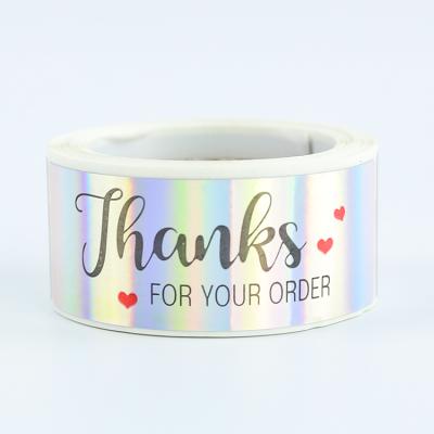 China Cute Anticounterfeit Packaging Paper Laser Thank You Packaging Sticker for sale