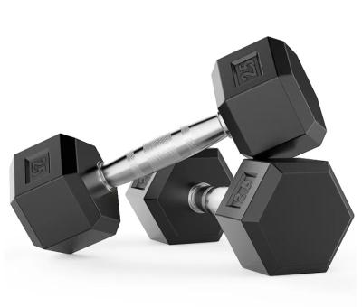 China various rubber covered dumbbell promotional goods using round rubber gym hex dumbbell for sale