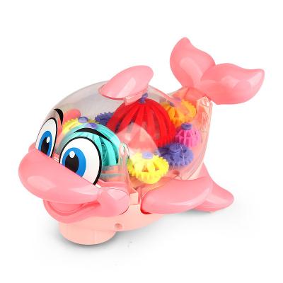 China Small Children's Dolphin Electric Universal Transparent Mechanical Gear Fish Colorful Simulation Light Music Toy Wholesale for sale