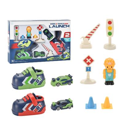 China Mini Sport Outdoor Play Toy Car Ejection Crash Launcher Race Car Kids Toys Running Shooting Shoes Rail for sale