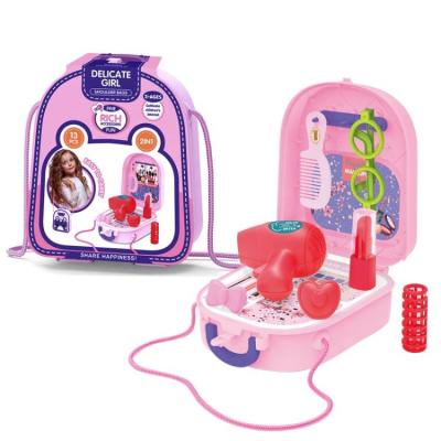 China PP Plastic Pretend Play Dressing Table Backpack Girl Makeup Cosmetic Set Toy Accessories Beauty Set for sale