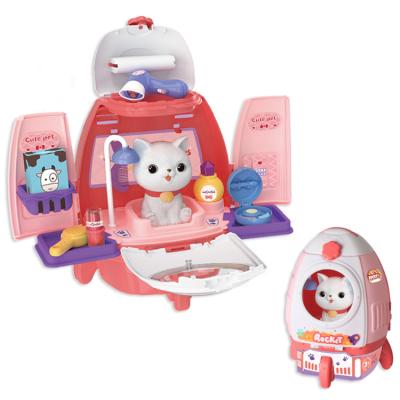 China 19pcs Simulation Cat Rocket Pet Backpack Kid Pretend Play Pet Plastic Plastic Toy for sale