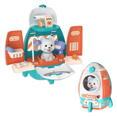 China 18pcs Children's Rocket Pet Backpack Simulation Pretend Dog Plastic Medical Toy Pet Toys for sale