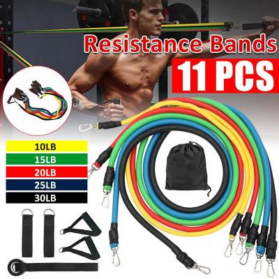 China Home Brick 10lb-30lb Yoga Pilates Exerciser Fitness Gym Exercise 11Pcs Resistance Band Set Full Loop Rubber Tube for sale