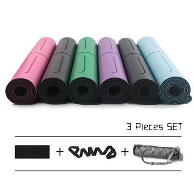 China Home Superior Natural Rubber PU Double Layer Yoga Exercise Gym Mat Yoga Exercise Pad Non-Slip With Stance Line For Fitness Gym for sale