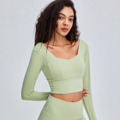 China Paded QUICK DRY Long Sleeve Yoga Inner Shirts Sports Wear Women Lift Up Fitnessa Running Crop Top Clothes for sale