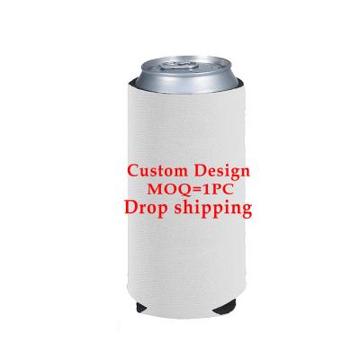 China Waterproof Custom Design Text Logo Pattern Bottle Holder Insulated Beer Can Sleeve Part Can Cooler Can Sleeve Print Custom Cooler Bag for sale