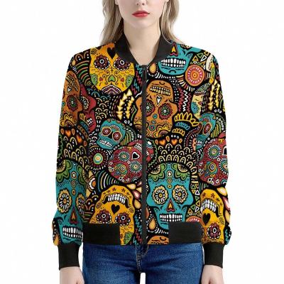 China Anti-wrinkle autumn/winter winter jacket women polyester material jackets for women 2021 model skull 3D print custom jacket for teenagers for sale