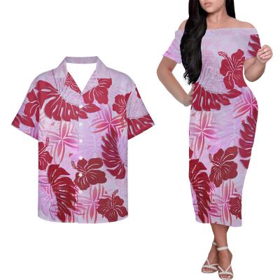 China Viable Hibiscus Flower Polynesian Tribal Hawaiian Pink Leaves Print Custom Your Logo Polynesian Clothing Elegant Casual Bodycon Dresses for sale