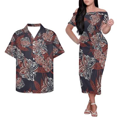 China Pacific Islander Viable Dress Fijian Polynesian Tribal Samoan Couple Casual Wear Stylish Tapa Flower Patterns Print Custom for sale