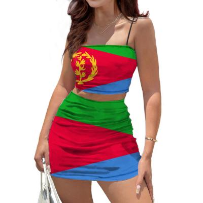 China QUICK DRY Print Bodycon Mini Skirt Crop Top Eritrean Flag Beach Dress Teams Women 2 Piece Set Hot Sexy Clothing Dresses Ladies CUSTOM for sale