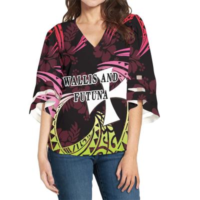 China Wallis and Futuna Islands Polynesian Tribal Fuchsia Hibiscus Anti-Pilling Print Flare Custom Sleeve Tops Elegant Ladies Tops Blouses and Tops for sale