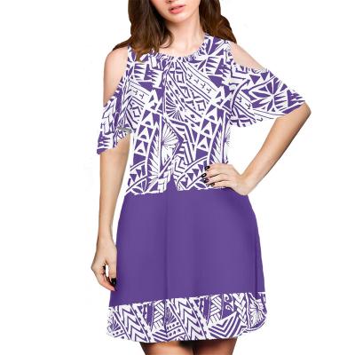 China Polynesian Tribal Purple and White Breathable Sundress Elegant Custom Print Vacation Dresses for Women Plus Size Loose Green for sale