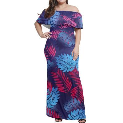 China Polynesian Breathable Hawaii Purple Monster Tribal Palm Leaves Print Custom Fotos De Mujeres En Minifaldas Cortas Off The Shoulder Beach Dress for sale