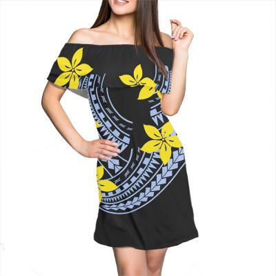 China Regular Polynesian Tribal Print Casual Dresses Street Plumeria Anti-Static Sleeveless Yellow Custom Bodycon Regular Plus Size Dress Summer for sale