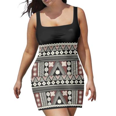 China Sexy hip Tapa Masi Cloth Print Custom Polynesian Tribal White Black Tank Dress Anti-Static Summer Tops Tank Dinner Dresses Sexy Long Party for sale