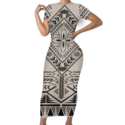 China Wholesale Breathable Bodycon Plus Size Dress Samoa Tribal Print Polynesian Party Dresses Gray Tapa Pattern Custom Trendy Dresses Bodycon for sale