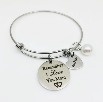 China Stainless Steel Mother's Day Gift Remember I Love You Mom Bracelet Stainless Steel Adjustable Bracelet for sale